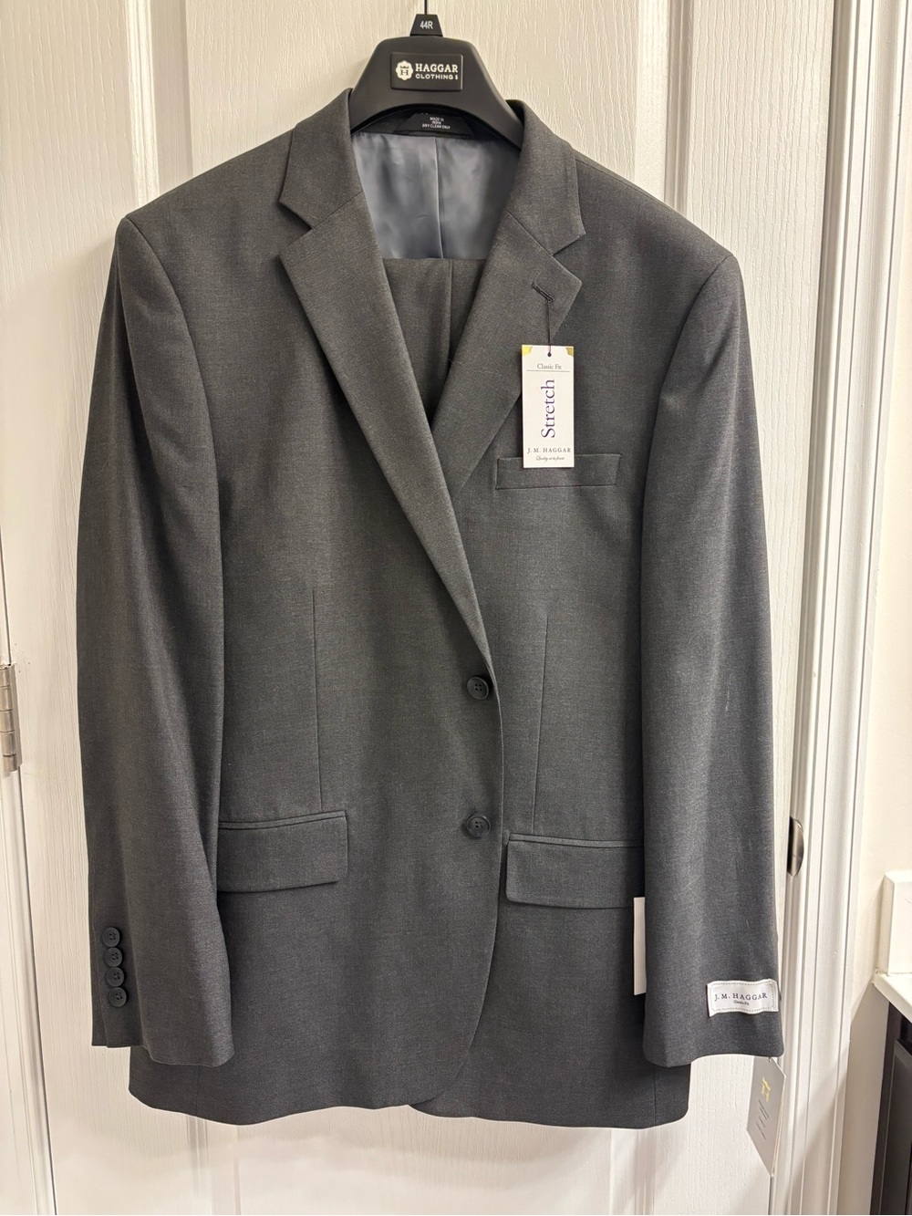 NWT J.M. Haggar Dark Gray Stretch Classic Fit Suit 2-Piece 44R / 36x32